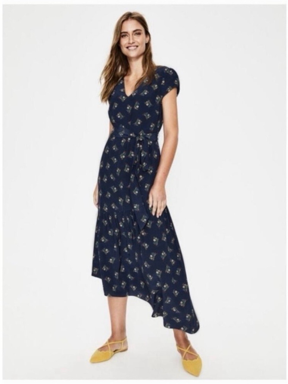 Women’s Navy Floral Wrap Midi Dress